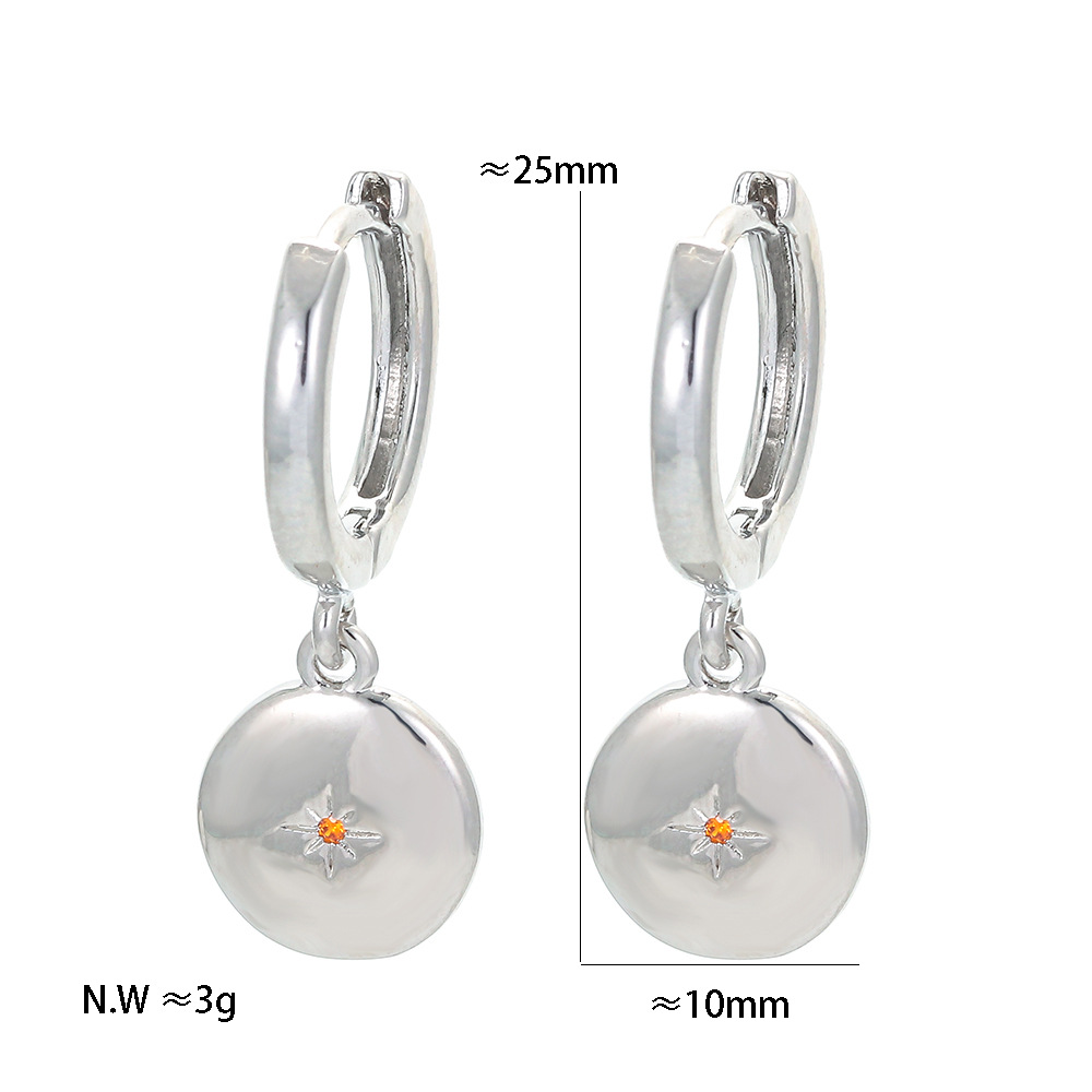 Unisex Gender Plating Design Fashion Style Minimalist Diamond-studded Earrings Round Pendant Plain Earrings