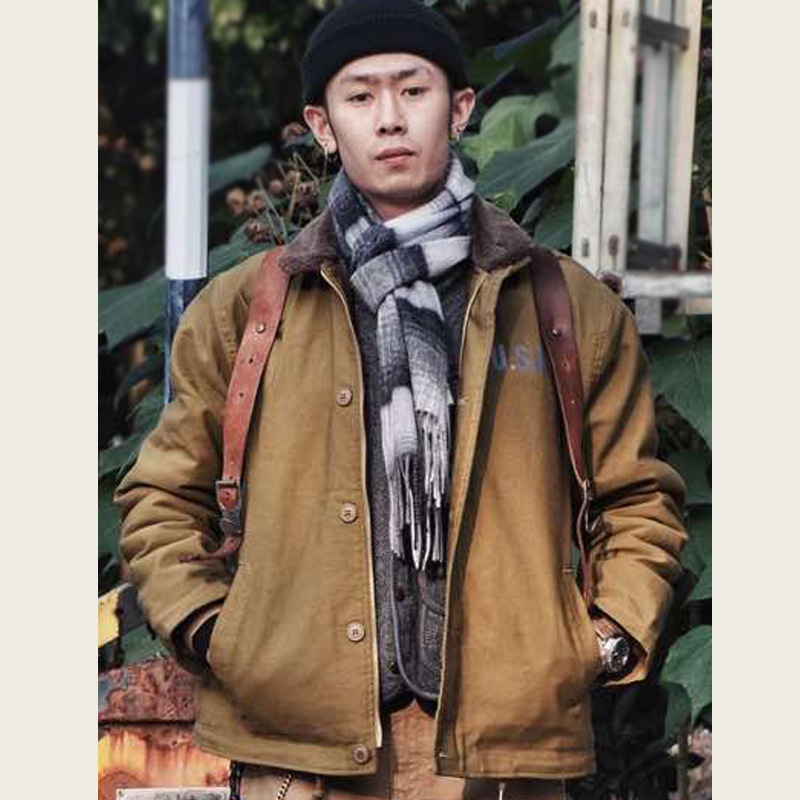 Ameikaji American N1 ropa de cubierta engrosada con forro polar abrigo de algodón acolchado abrigo de lana de cordero retro de los hombres abrigo de algodón acolchado