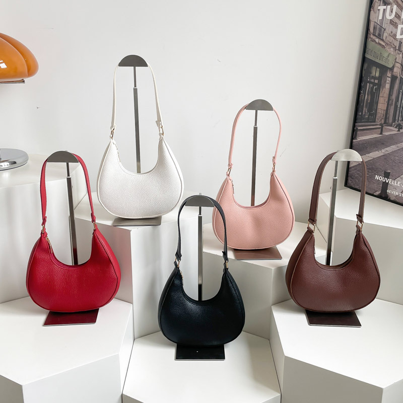 Korean Style Niche Handbag for Women 2026 New Fashion Casual Cross-Border Crescent Bag Solid Color Underarm Shoulder Bag for Women