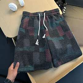 美式复古针织格子短裤男款夏季潮牌宽松运动裤子慵懒风休闲五分裤