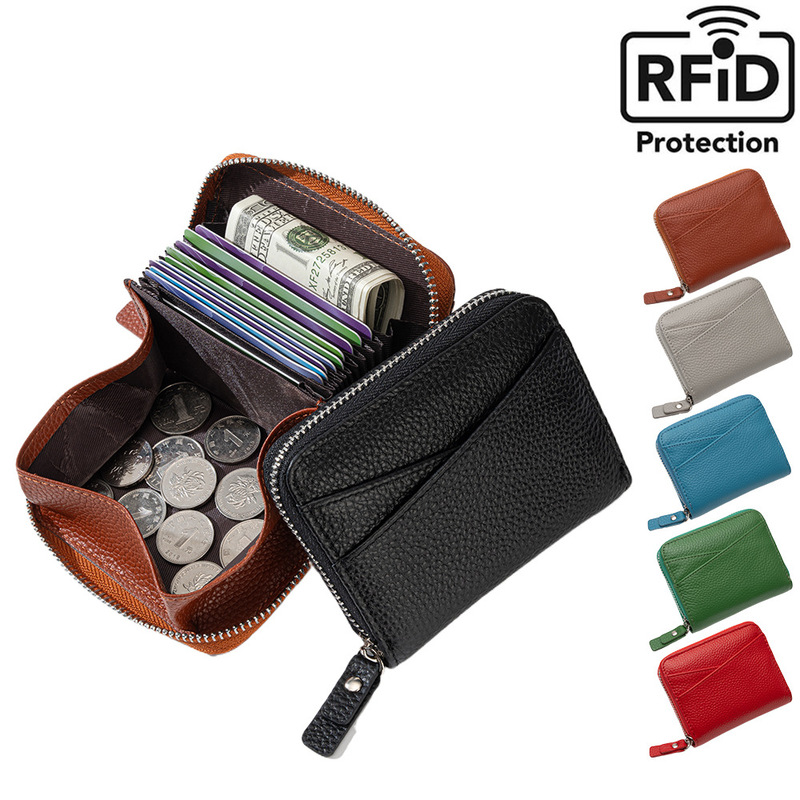 Top Layer Cowhide RFID Anti-theft Brush Multifunctional Coin Purse Credit Card Holder Leather Certificate Holder Organ Card Holder