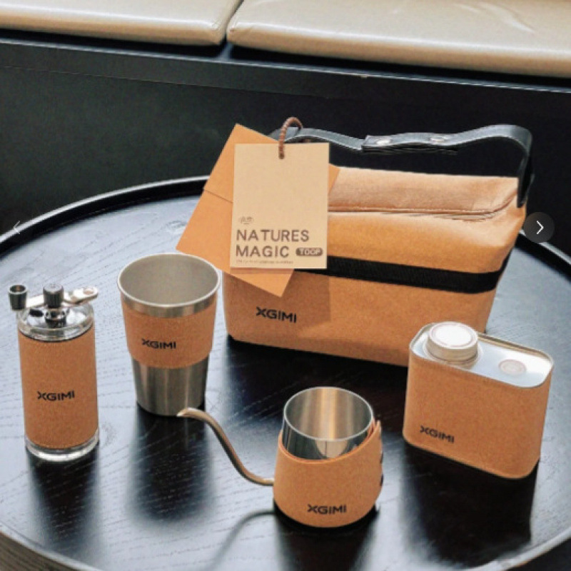 Kit de café de campamento al aire libre taza de agua cubierta de corcho aislante taza de café de acero inoxidable mano moca cafetera regalo