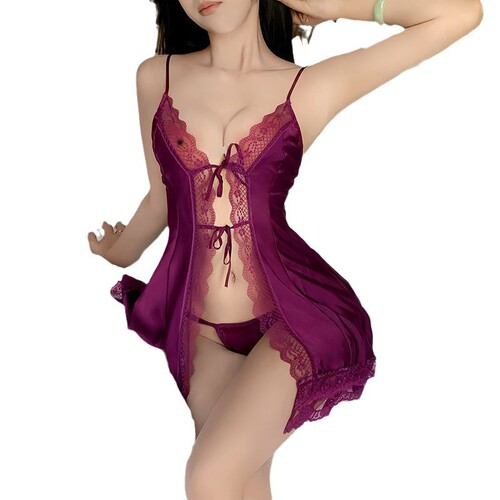 Elegant lace trim, sheer mesh, alluring, Instagram influencer style sleep gown with matching jacket, sexy