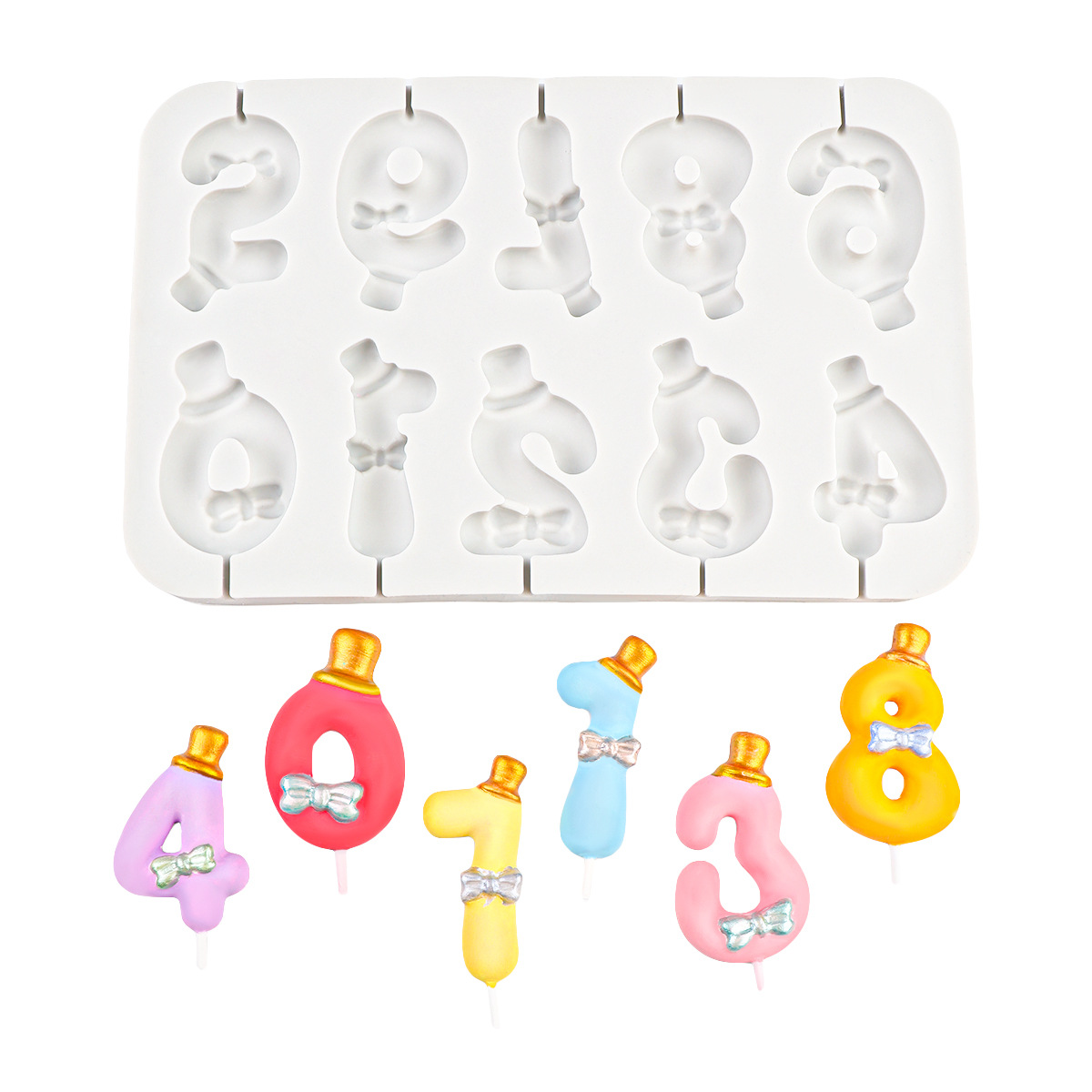 DIY vela hecha a mano arco digital 0-9 Lollipop molde de silicona chocolate epoxi queso palo molde para hornear