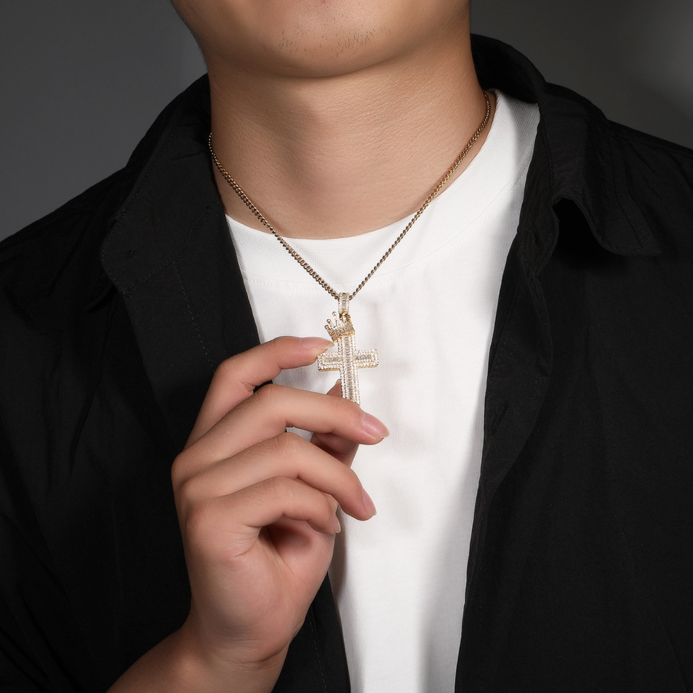 24g Weight Copper Pendant Material Zircon Inlay Material Pendant Necklace Classification 304 Stainless Steel Chain Material Cuban Link Chain Curb Chain, Twisted Rope Chain Chain Type 1 Piece Quantity Casual, Daily, Street Occasion 304 Stainless Steel, Copper Material Cross, Crown Pattern All Seasons Season Men's Gender Inlay Design Hip-Hop, Punk Style Gold, Silver Color Hip-Hop Punk Cross Crown 304 Stainless Steel Copper Inlay Zircon Men's Pendant Necklace Men Pendant Necklaces 2