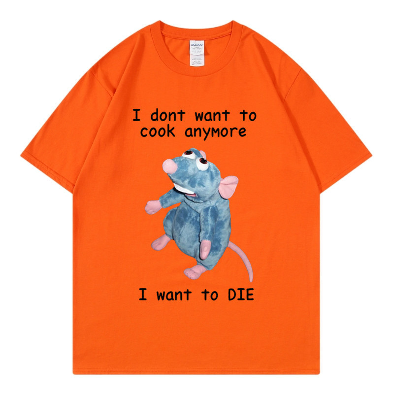 T-shirt en pur coton marque de mode sport nouveaux hommes ample col rond imprimé souris je ne veux pas cuisiner à nouveau T-shirt_voghion.com