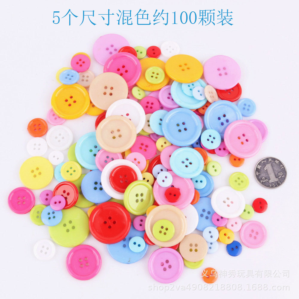 1 botón de color pintura hecha a mano material de bricolaje Paquete de color caramelo ropa redonda para niños botón material de Arte de jardín de infantes