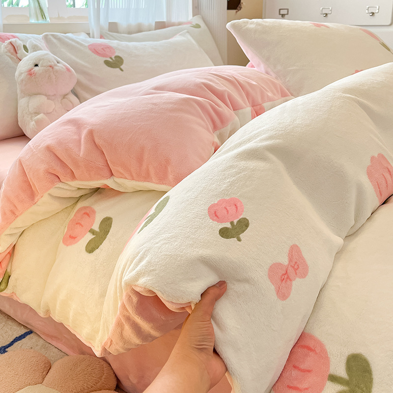 ミルクベルベットキルトカバーシングルピース150X200x230冬プラスベルベットキルトカバーコーラルベルベットフランネル寝具4点セット|undefined