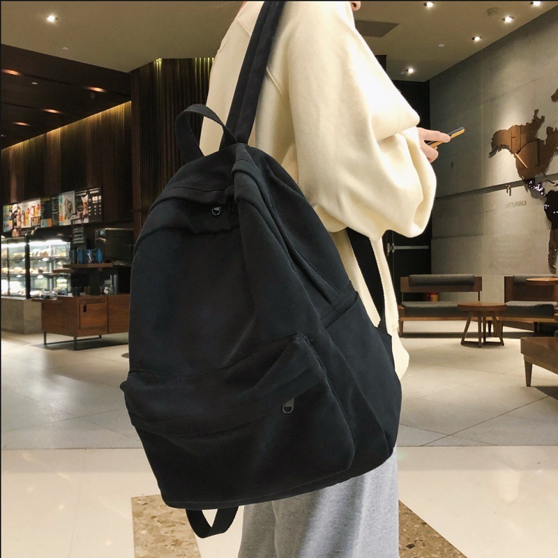双肩包女学生校园古风百搭书包初高中生简约纯色大容量背包高颜值|undefined