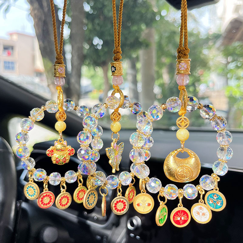 Lingyin の同じスタイルの 5 方向の富の神車吊り下げカラフルなクリスタルそろばんロック祝福バッグハイエンド車の装飾安全な車のペンダントドロップシッピング|undefined