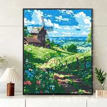 夏天花卉数字油画diy手工手绘填色2025新款丙烯填充油彩风景画