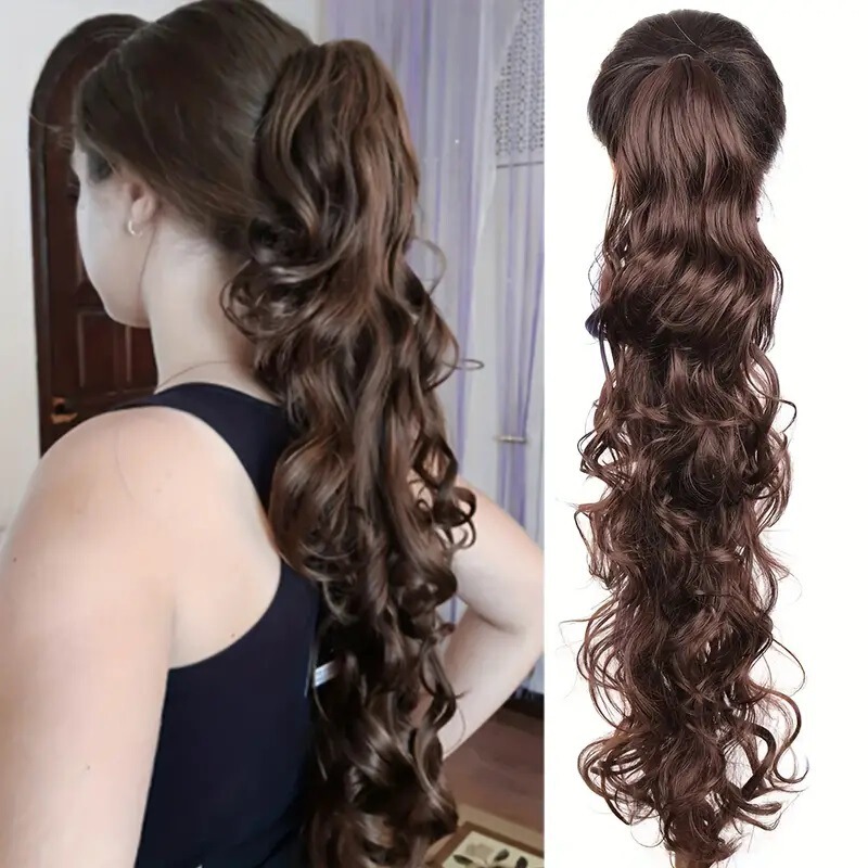 Chemical Fiber wig ponytail European and American women's long big wave Carney Caren silk clip ponytail factory in stock wholesale