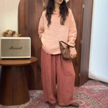 高端苎麻上衣女秋季新款连帽女衫宽松纯色半高领防晒双层衬衫