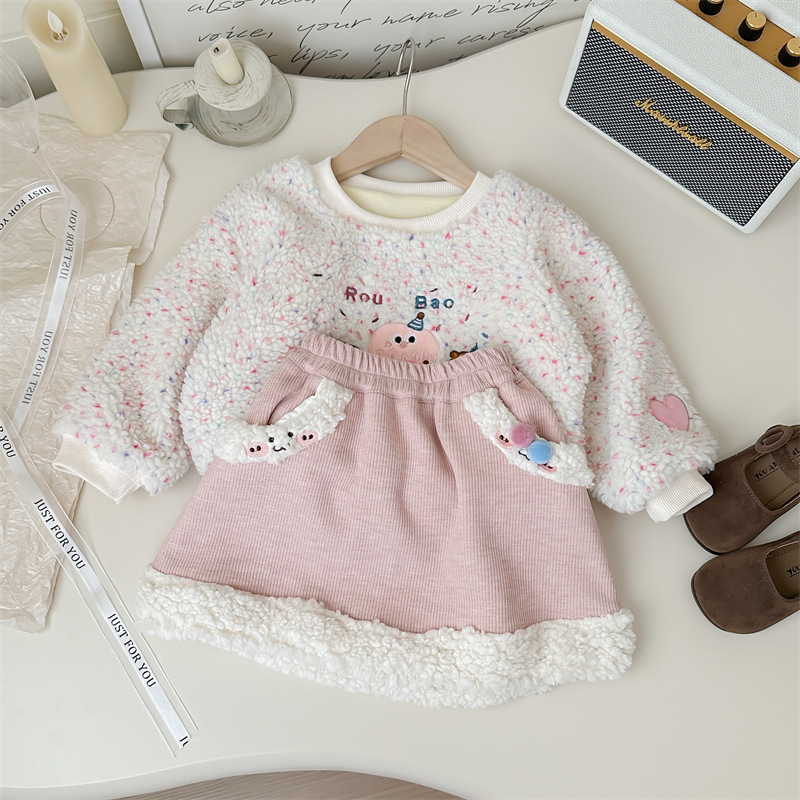 Niños estrella redonda falda de niña 2024 otoño y invierno ropa coreana de color sólido extranjero falda de cinturón para bebés con una falda corta gruesa de lana