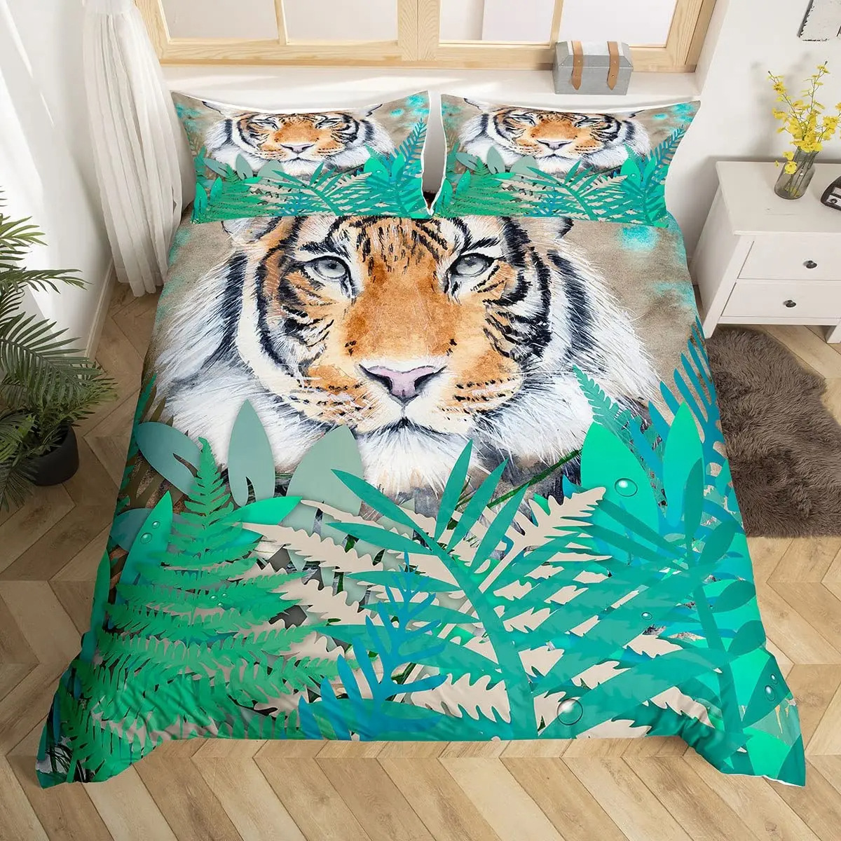 Tiger Pattern Duvet Cover Red Rose Wild Animal Duvet Cover Animal Theme Quilt Cover Pillowcase Direct Selling