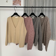 骆驼绒加密元宝针中长款v领羊毛针织外套韩系年轻款濮院工厂批发