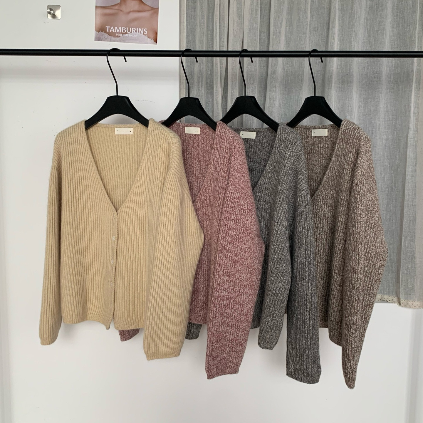 骆驼绒加密元宝针中长款v领羊毛针织外套韩系年轻款濮院工厂批发