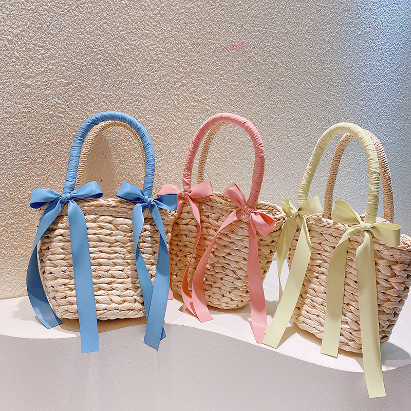 Women's Small Nylon Bow Knot Vintage Style Bucket Open Straw Bag display picture 8