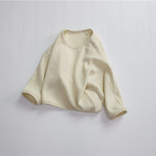 25春季儿童t恤长袖男童打底衫圆领华夫格韩版宽松纯色女童上衣棉