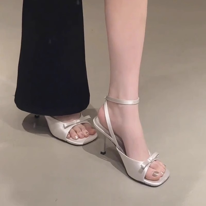 French Style Gentle High Heels Women's 2025 New Retro Square Toe Stiletto Heel Fairy Style Skirt Elegant Roman Sandals