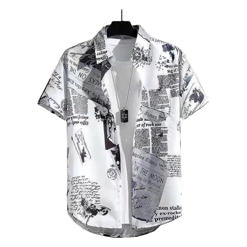 Camisa de pareja de Hip Hop Ruan guapo camisa de manga corta suelta moda Hong Kong estilo verano camisa muy de hadas marca de moda periódico ins