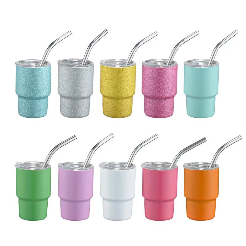 Cross-border Amazon 2-3oz sublimation mini straw small wine glass 304 stainless steel car cup double-layer thermos cup