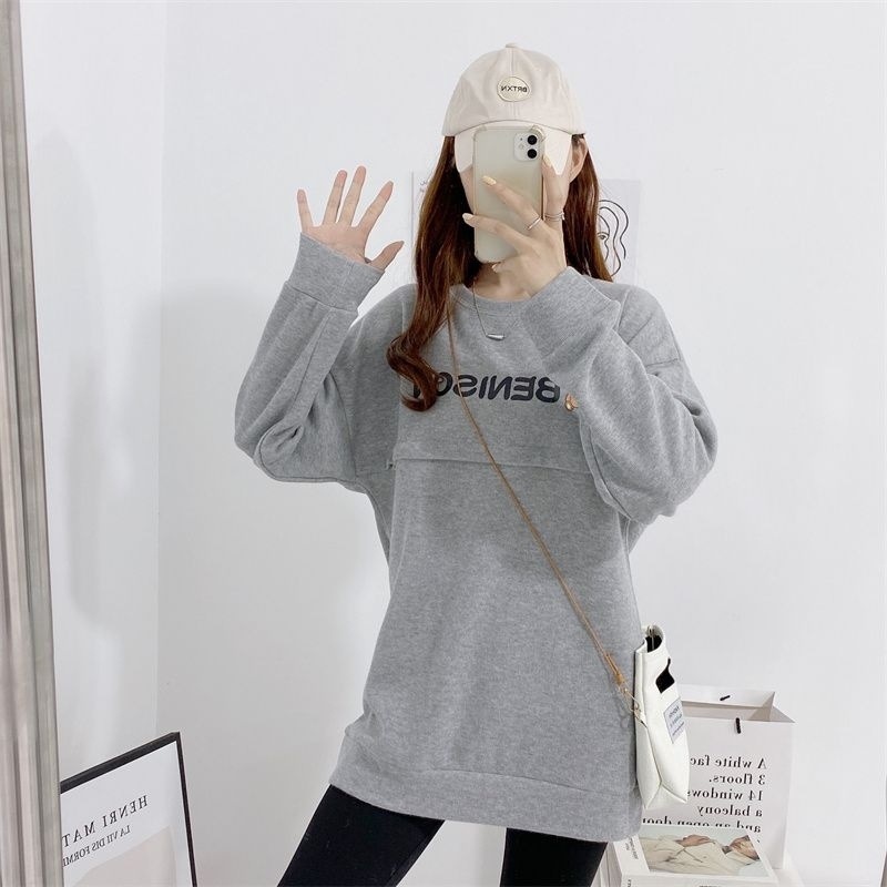 봄, 가을 수유 맨투맨, 아웃도어용 트렌디한 엄마스타일 산후 수유 상의, 가을 보온 아우터, 수유 상의