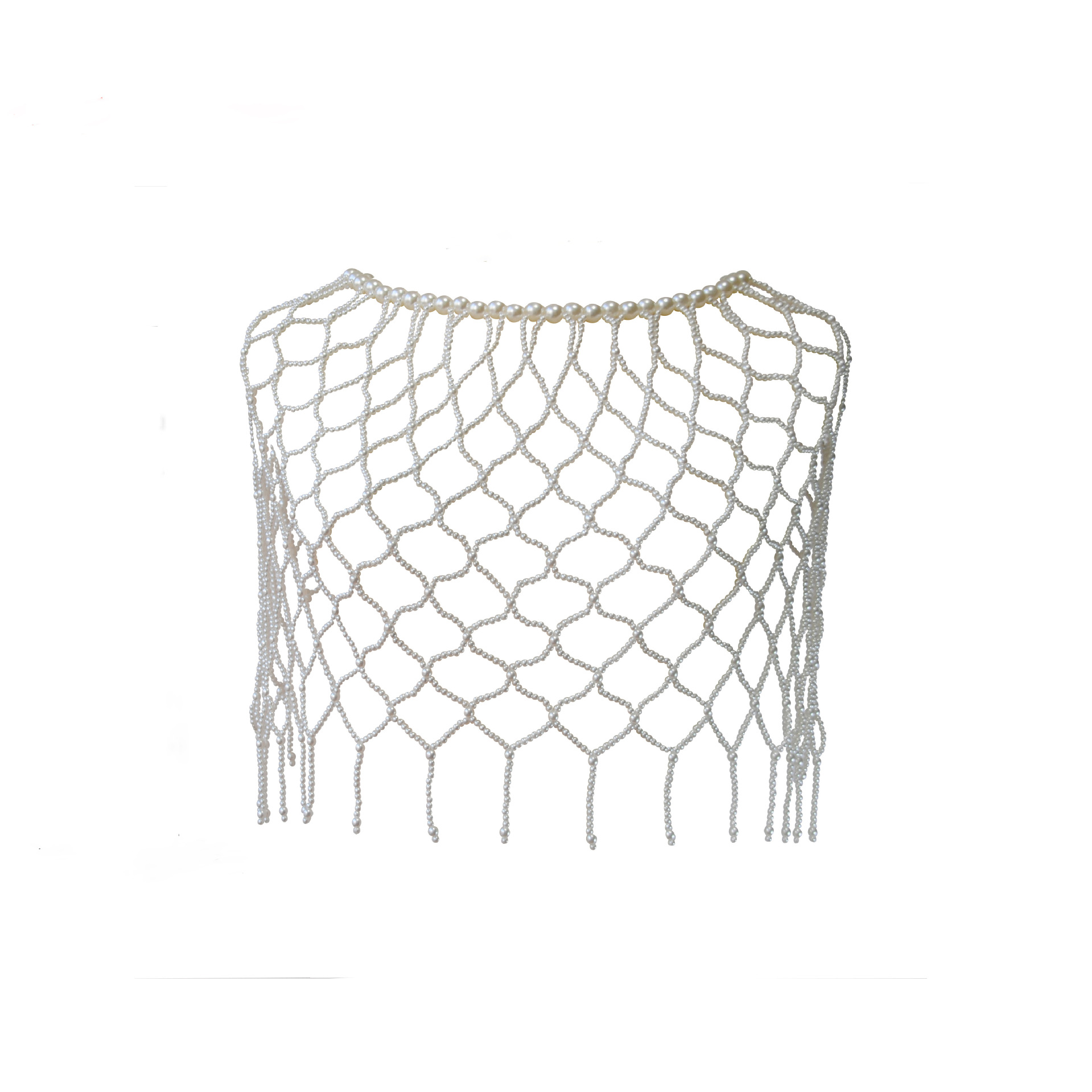 Joyas transfronterizas europeas y americanas cadena de cuerpo de perlas hueca creativa moda sexy chal de perlas borla cadena de pecho de alta calidad