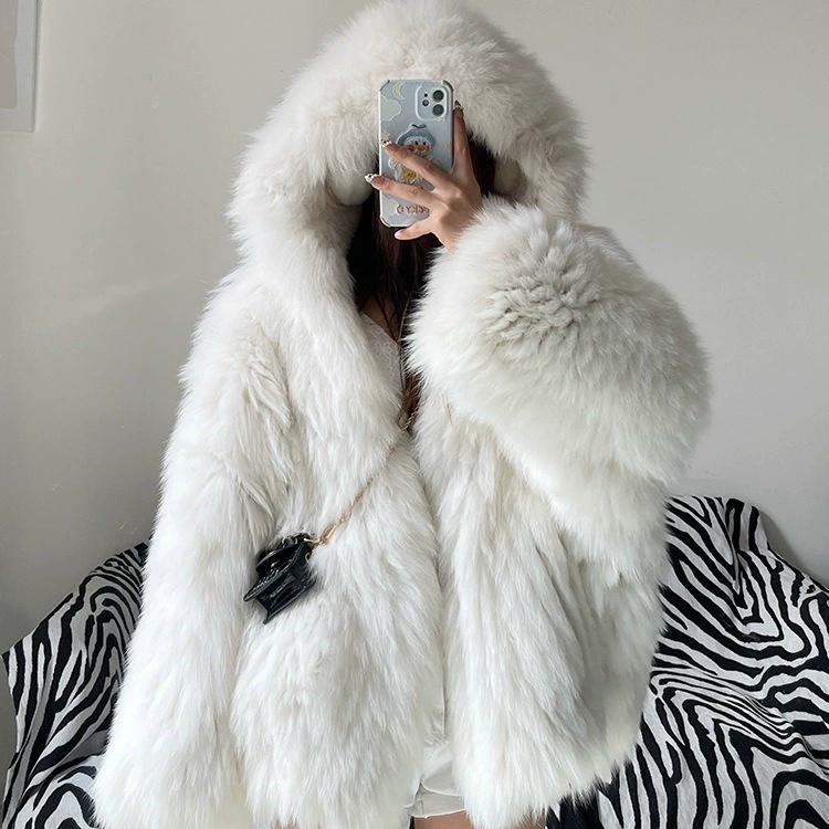 Ту Cant Hooded Short Fur Coat for Women, Thickened Lamb Wool, Autumn–Winter Street Style