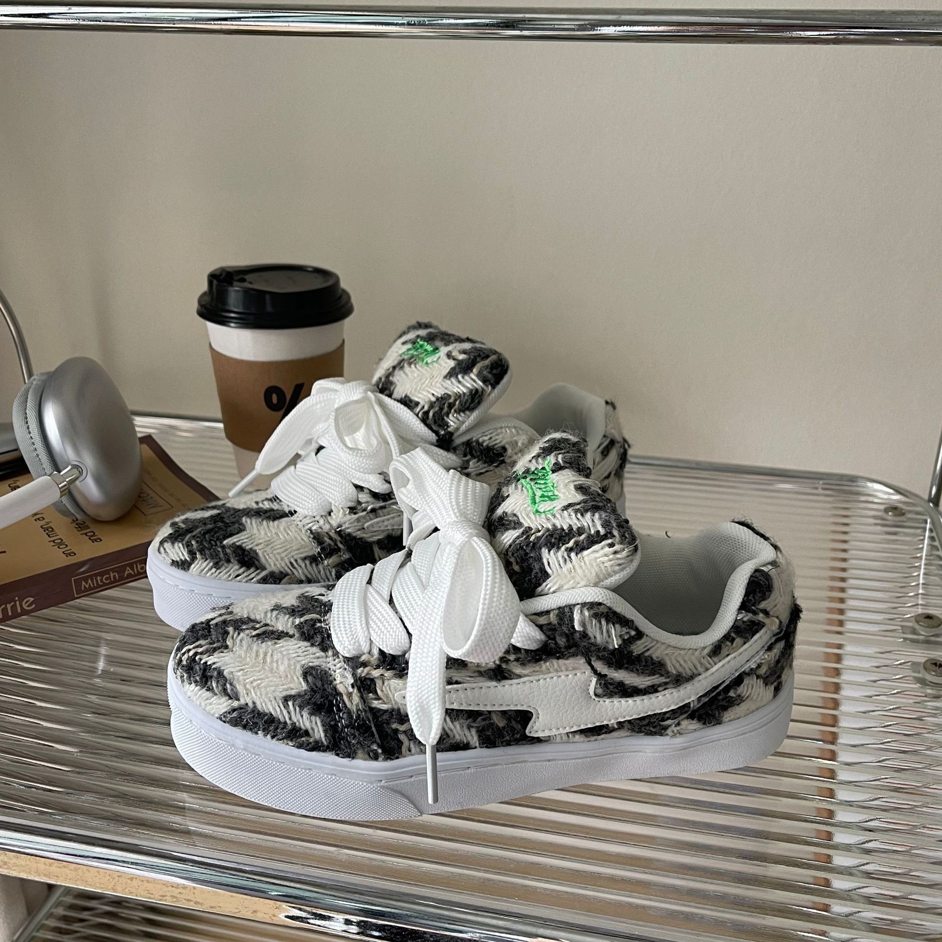 ins学生复古碎花牛仔布小白鞋厚底增高休闲面包鞋子情侣款透气运