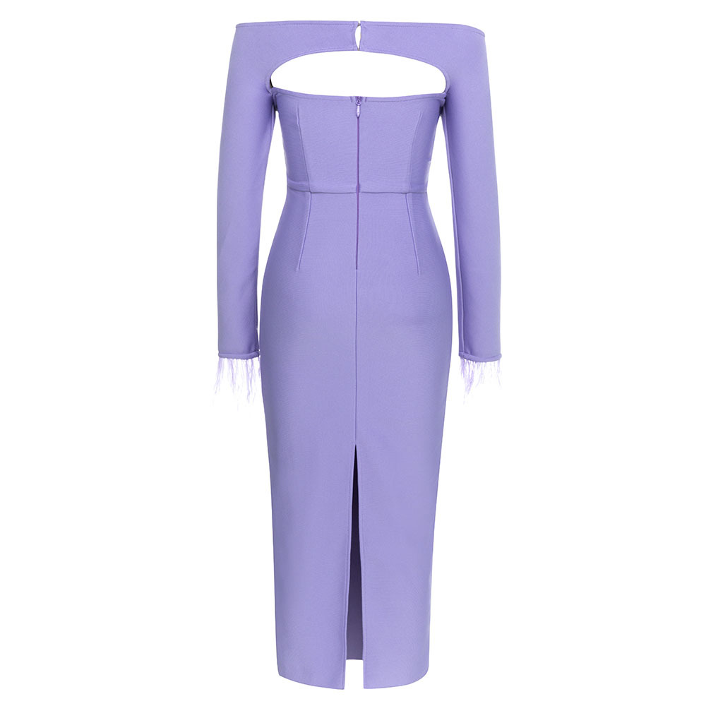 Bandage Simple Sexy Off The Shoulder Tube Top Long Sleeve Feather Sleeve Bandage One Piece Dress Dress