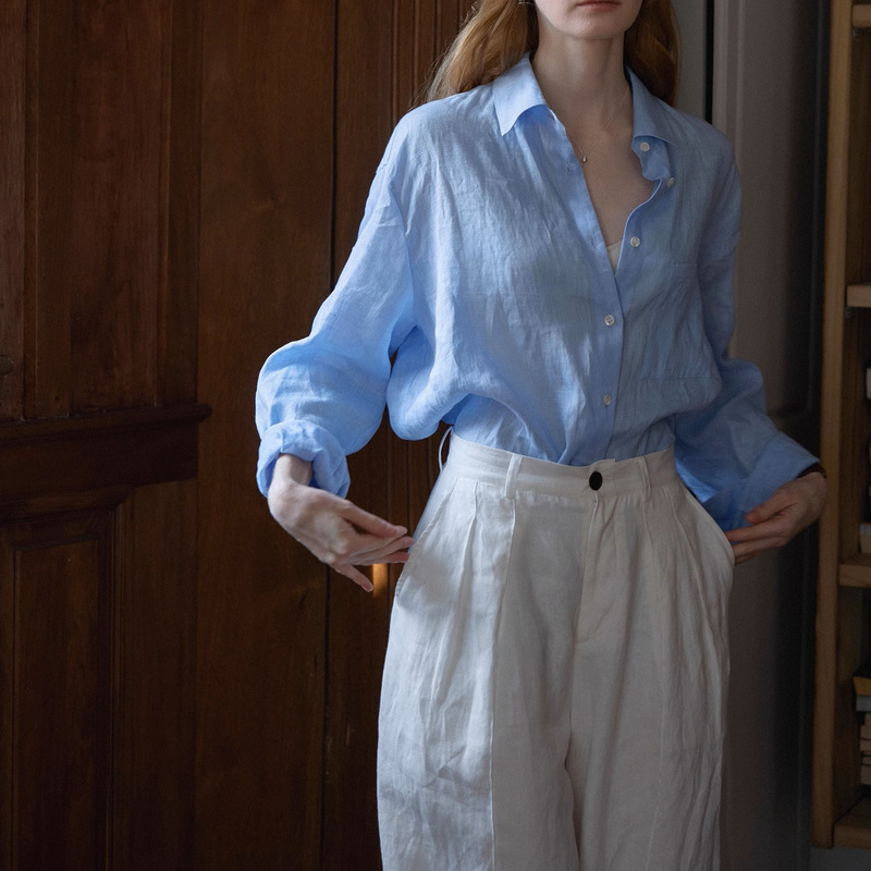 2025Ss Classy Japanese Sand-Washed Pure Linen Long-Sleeved Shirt