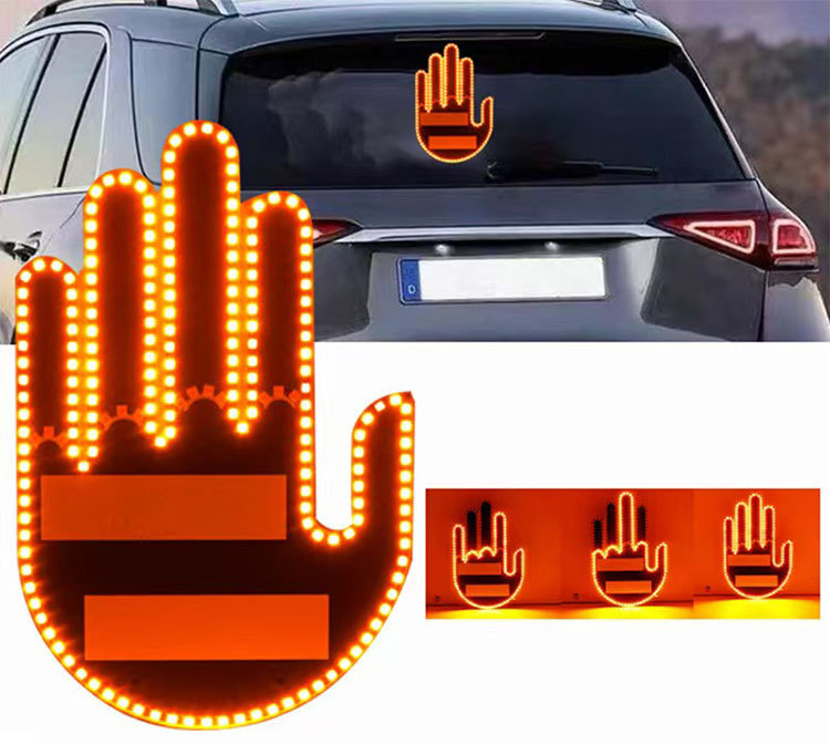 New Button-Type Car Led Fun Expression Light, Smiley Face Light, Rear Window Multi-Function Warning Gesture Light, Palm Light
