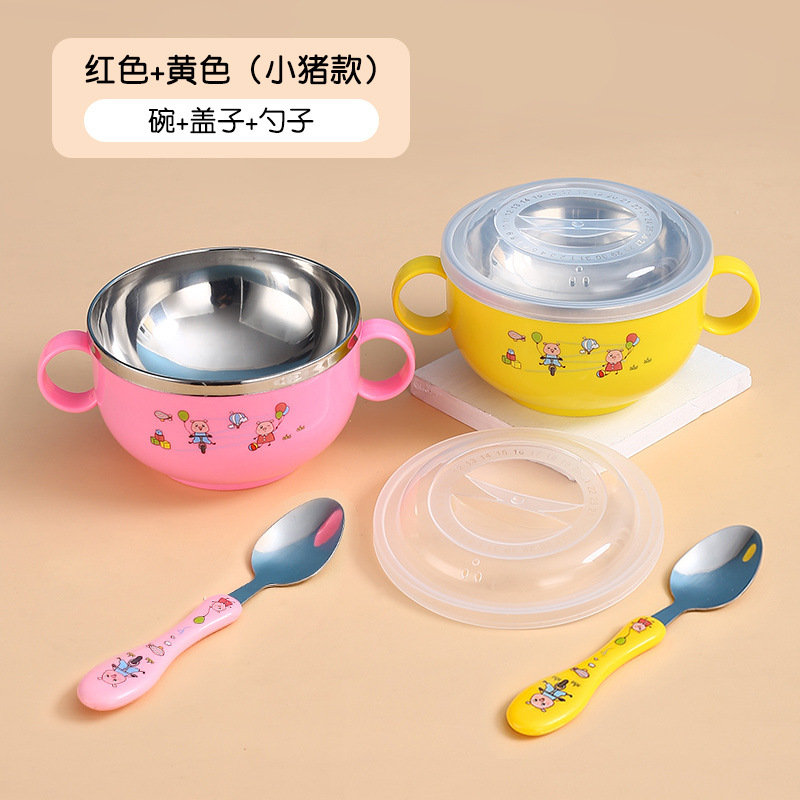 304 acero inoxidable para niños cuenco casero lindo anti-caída set de cubiertos para niños jardín de infantes cuenco con tapa