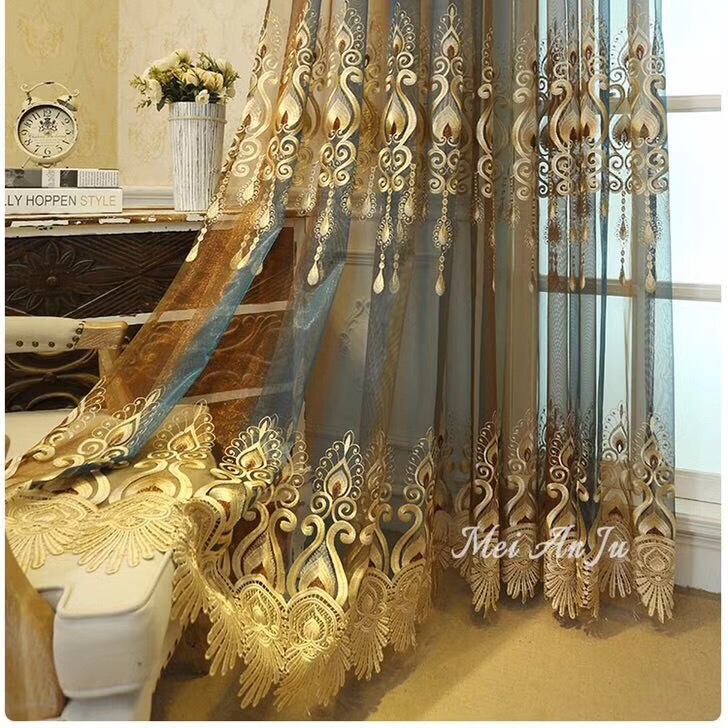 Od Liangzuo Oversized Water-Soluble Lace Embroider Window Screen Blue Coffee Gradient Yarn Embroider Princess Style Chenille with Yarn Wedding Room