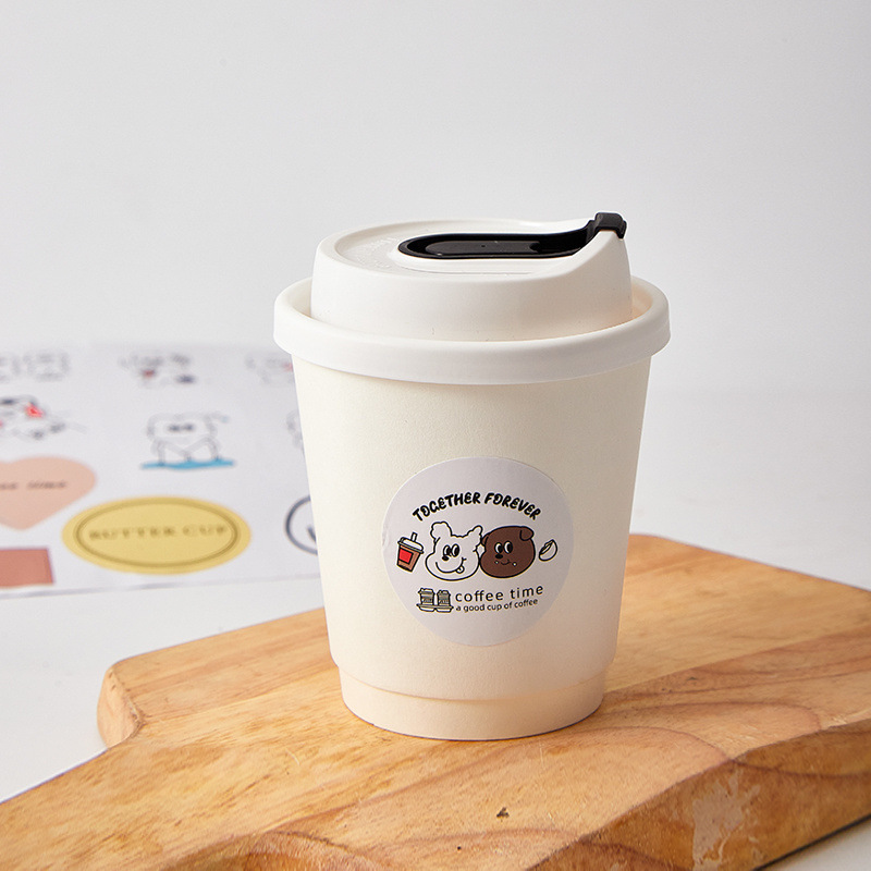 Taza de café desechable en taza de cartón kraft de doble capa con tapa engrosada taza de té de leche caliente para llevar taza de agua de leche de soja