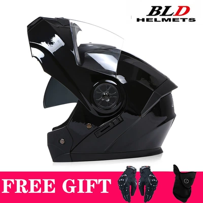 for Cross-Border Sales, Motosiklet kaskı (dəbilqə) - bright-black-transparent-lens-comes-with-mask-gloves-s55-56