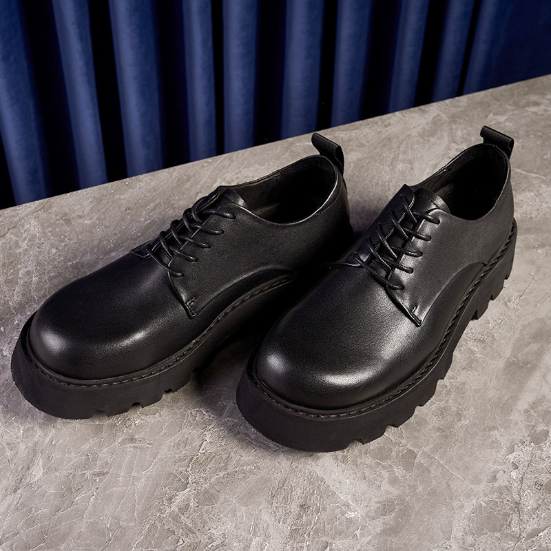 Мужские кожаные ботинки дерби Черные низкие деловые туфли
