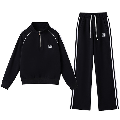 New two-piece set autumn and winter stand-up collar thickened sports fitness exercise group dancing clothes fashionable fitness women's casual wear