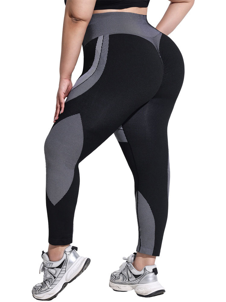 2025 tallas grandes pantalones de yoga de color de contraste transpirables de cintura alta para mujer pantalones de fondo deportivo a rayas largos sin costuras con cadera ajustada