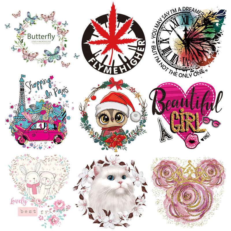 服装热转印烫画贴 花朵皇冠T恤印花图案贴烫印logo高弹耐水洗烫画