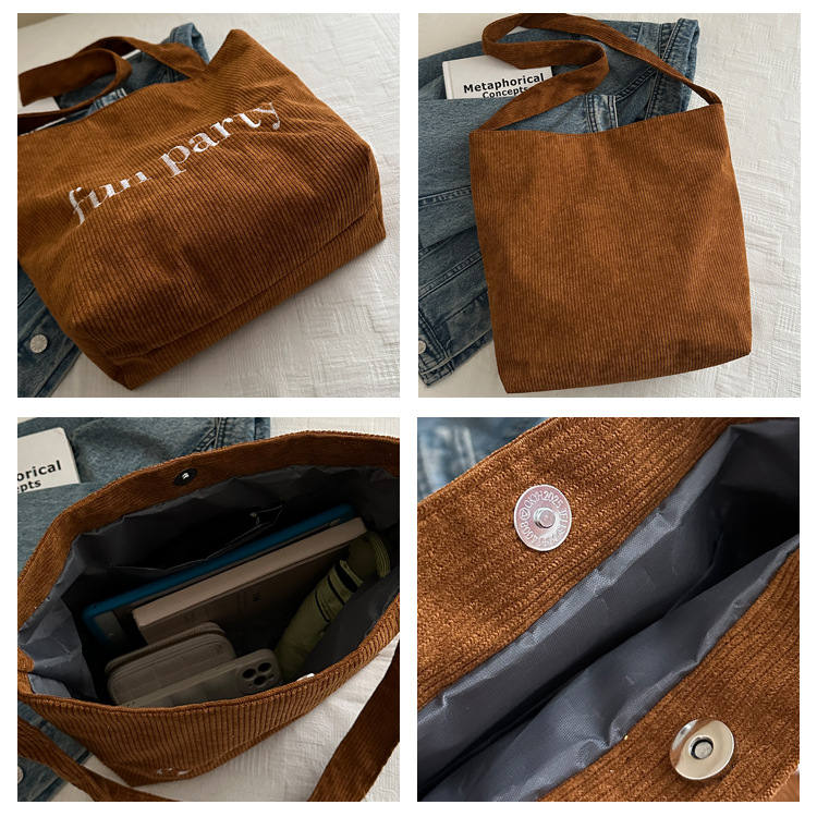 Simple hand-held corduroy large-capacity daily casual work single-shoulder bag, niche tote bag, fashionable canvas bag undefined