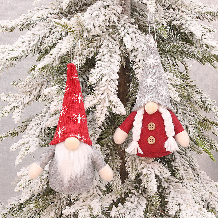 Enfeite de Papai Noel sem rosto com gorro de tricô, decoração para pendurar na árvore de Natal, estatueta de madeira feita à mão para decoração festiva em casa e para presentear._voghion.com