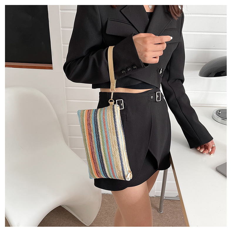 Straw Color Block Weave Square Evening Bags display picture 2
