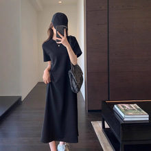 博主范 一件轻松出门藏肉显瘦小黑裙长款T恤连衣裙女新款