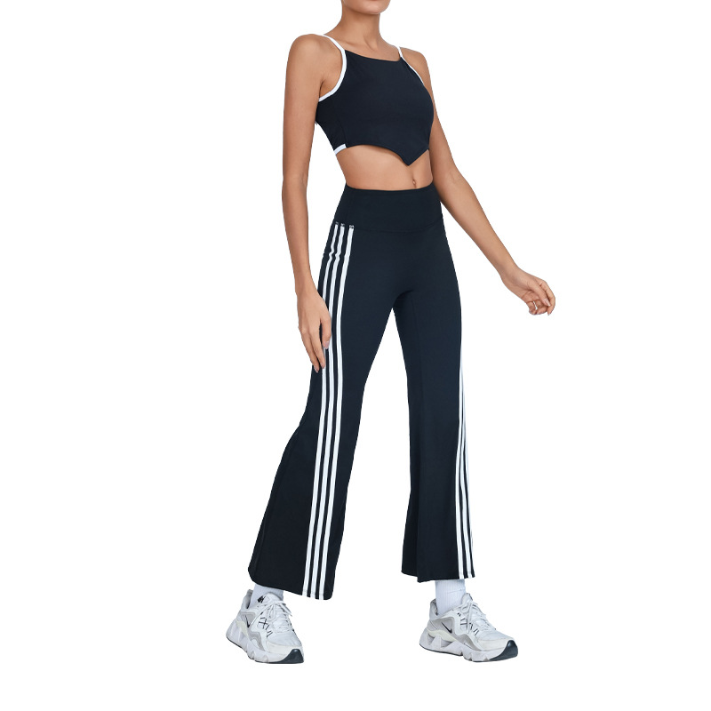 Yoga transfronterizo de comercio exterior, hermosa espalda con almohadilla para el pecho, chaleco deportivo y fitness, pantalón acampanado de secado rápido a juego de color de cintura alta, traje de dos piezas