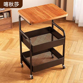 小推车置物架家用多层可移动收纳架带桌板置物架零食收纳小推车