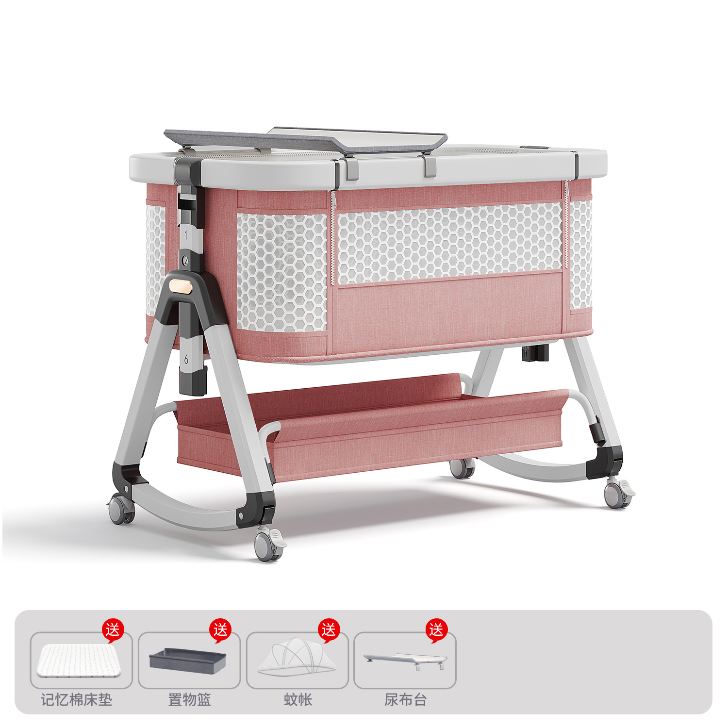 Cama para bebés, campana móvil, cuna, cama plegable portátil multifuncional, cama BB para recién nacidos, cama de empalme grande