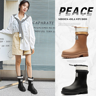 Cross-border Korean popular fashion internet celebrity medium-length women's rain boots non-slip rain boots 2024 new overshoes waterproof rubber shoes