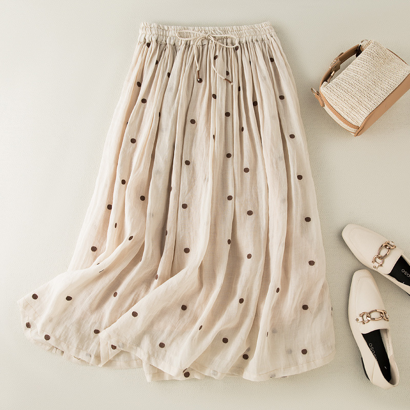 2026 Summer Lined Pleated Skirt for Women, Slimming Vintage Elastic Waist Plus-Size Cotton-Linen Flared Long Skirt for Women 2026 Summer Lined Pleated Skirt for Women, Slimming Vintage Elastic Waist Plus-Size Cotton-Linen Flared Long Skirt for Women